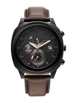 Fastrack - Kronos 3 Quartz Black Dial Brown Leather Watch - 3335NL01 (M)