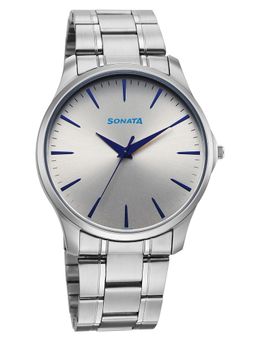 Sonata - Ease Quartz Gray Dial Silver Metal Watch - 77163SM06W (M)