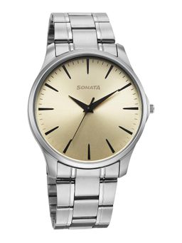 Sonata - Ease Quartz Beige Dial Silver Metal Watch - 77163SM07W (M)