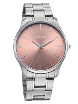 Sonata - Ease Quartz Rose Dial Silver Metal Watch - 77163SM08W (M)