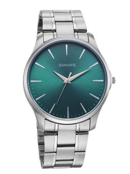 Sonata - Ease Quartz Green Dial Silver Metal Watch - 77163SM10W (M)