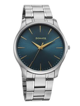 Sonata - Ease Quartz Dark Blue Dial Silver Metal Watch - 77163SM11W (M)