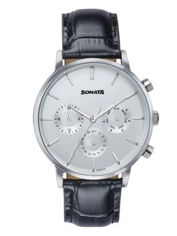 Sonata - Festive 2.0 Quartz White & black Dial Black Leather Watch - 77191SL01 (M)