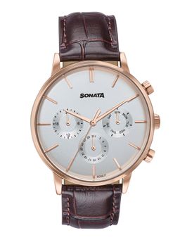 Sonata - Festive 2.0 Quartz White & rose gold Dial Brown Leather Watch - 77191WL01 (M)