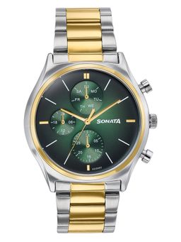 Sonata - Festive 2.0 Quartz Green Dial IPG + SS Sheet metal Watch - 77192BM01 (M)