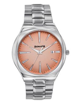 Sonata - Festive 2.0 Quartz Pink Dial Stainless Steel Sheet metal Watch - 77194SM02 (M)
