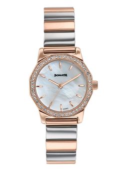 Sonata - Festive 2.0 Quartz Mother of Pearl Dial Gold Sheet metal Watch - 87106KM01 (M)
