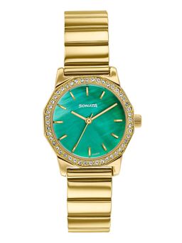 Sonata - Festive 2.0 Quartz Green Dial IPG Sheet metal Watch - 87106YM01 (M)