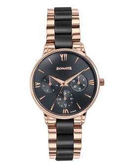 Sonata - Festive 2.0 Quartz Black Dial Black Acetate Solid links Watch - 87107KD01 (M)