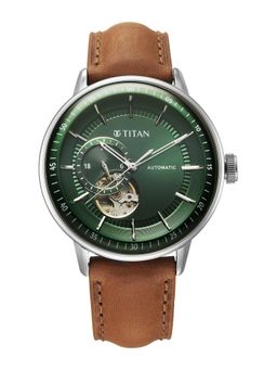 Titan - Orbital Open Heart Automatic with Green Dial Brown Leather Watch - 90226SL01 (M)