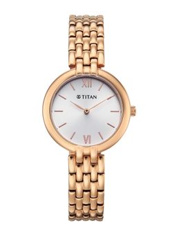 Titan - Raga Workday Wonders 2 Quartz Silver Dial Rose Gold Metal Watch - 95368WM01 (M)