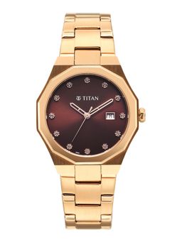 Titan - Raga Radiance Quartz Brown Dial Rose Gold Metal Watch - 95376WM01 (M)