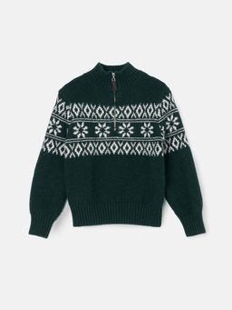 ANGEL & ROCKET - Conrin Green Apres Borg Mix Jumper Green Textured