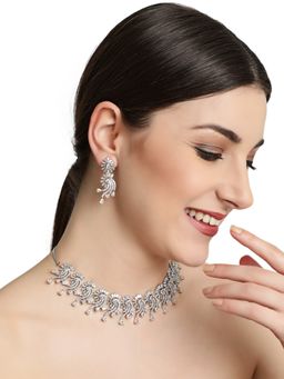 Aatmana - Silver Plated American Diamond Studded Handcrafted Jewellery Set