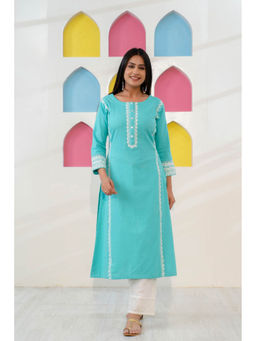 EKOHUM - Turquoise Embroidered Straight Kurta