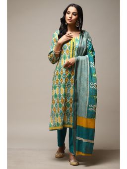 Biba - Teal Cotton Unstitched Suit (Set of 3)