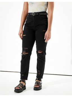 American Eagle - Women Black Ripped Curvy Mom Jean