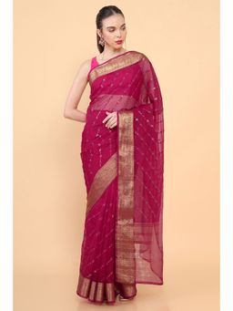Soch - Women Pink Tissue Embellished/Sequined Saree with Unstitched Blouse