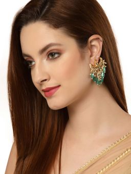 Dugran By Dugristyle - Green & Gold Kundan Dangler Earrings