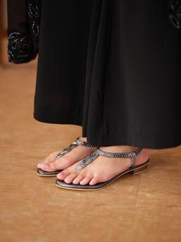 ERIDANI - Grey Aryka Embellished Sandals