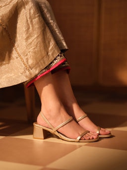 ERIDANI - Amaris Gold Strappy Block Heels Sandals