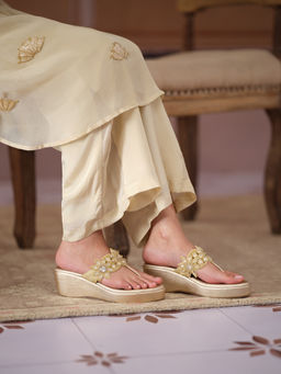 ERIDANI - Ahvi Gold Embellished Wedges
