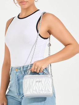 Styli - Women Quilted Silver Bucket Bag