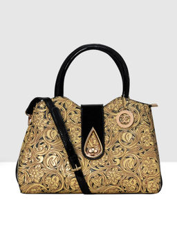 ESBEDA - Beige Black Colour Flower Embossed Top Handle Medium Handbag for Women