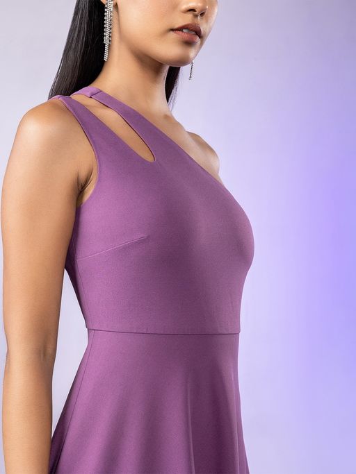 Buy Twenty Dresses by Nykaa Fashion Purple Solid One Shoulder Fit and Flare  Maxi Dress Online