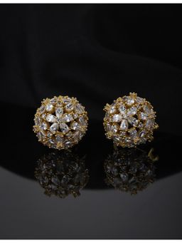Carlton London - Gold Toned Floral Shaped CZ Studded Studs Earrings