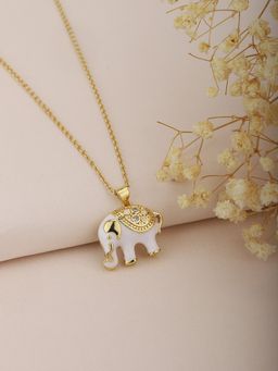 Carlton London - White & Gold Toned Animal Pendant with Chain