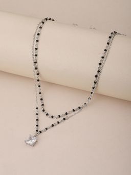 Carlton London - Silver & Black Toned CZ Studded Double Layered Mangalsutra