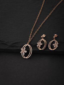Carlton London - Rose Gold Plated CZ Studded Necklace with Earrings Set