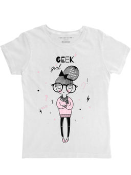 THREADCURRY - Geek Girl Girls Graphic Printed T-Shirt - White