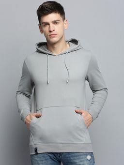 SHOWOFFFF - Mens Hooded Solid Grey Pullover Sweatshirt