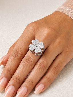 ARTKLIM - White Luxury Four Leaf Clover Revolving Adjustable Anti-Tarnish Copper Ring