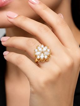 ARTKLIM - White Bloom Revolving Zircon Flower Adjustable Anti-Tarnish Copper Ring