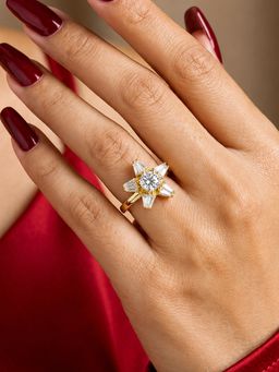 ARTKLIM - White Radiant Revolving Starburst Crystal Adjustable Anti-Tarnish Copper Ring