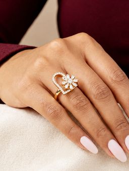 ARTKLIM - White Revolving Heart Blossom Adjustable Anti-Tarnish Copper Ring