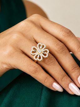 ARTKLIM - White Revolving Clover Flower Adjustable Anti-Tarnish Copper Ring