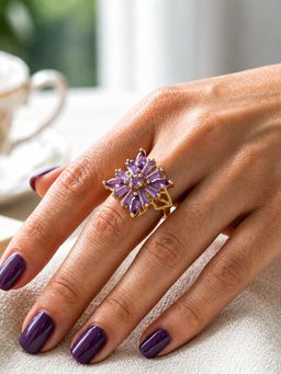 ARTKLIM - Purple Bloom Revolving Flower Crystal Adjustable Anti-Tarnish Copper Ring