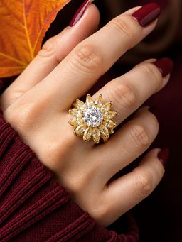 ARTKLIM - White Sunflower Revolving Crystal Adjustable Anti-Tarnish Copper Ring