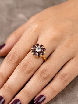 ARTKLIM - Purple Petal Revolving Flower Crystal Adjustable Anti-Tarnish Copper Ring