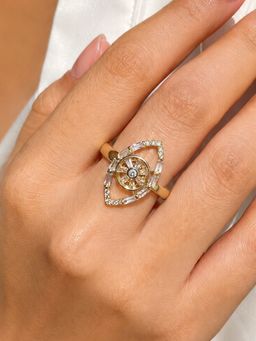 ARTKLIM - White Sparkling Eye Revolving Crystal Adjustable Anti-Tarnish Copper Ring