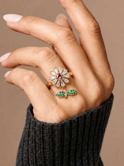 ARTKLIM - Purple Daisy Revolving Flower Crystal Adjustable Anti-Tarnish Copper Ring