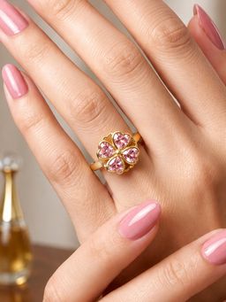 ARTKLIM - Pink Clover Revolving Flower Crystal Adjustable Anti-Tarnish Copper Ring
