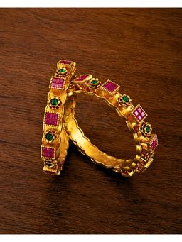 ZEVARLY - Multi-Color Gold-Plated Cz Studded Bangles (Pack of 2)
