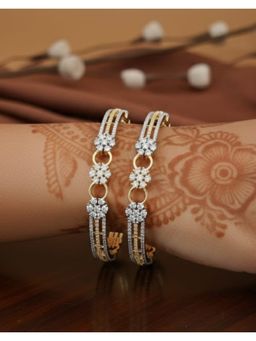 ZEVARLY - White Plated Cubic Zirconia Stone Studded Bangles (Pack of 2)