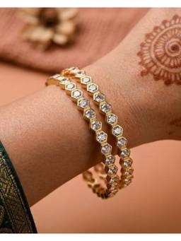 ZEVARLY - White Plated Cubic Zirconia Studded Bangle (Pack of 2)
