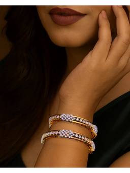 ZEVARLY - White Plated Cubic Zirconia Stone Studded Bangles (Pack of 2)